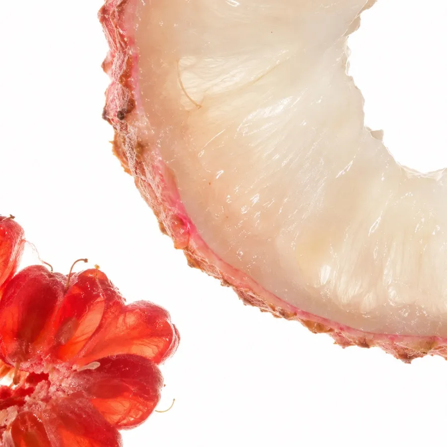 Fresh raspberries and lychee — the fruit behind the Framboise Litchi Bliss edition