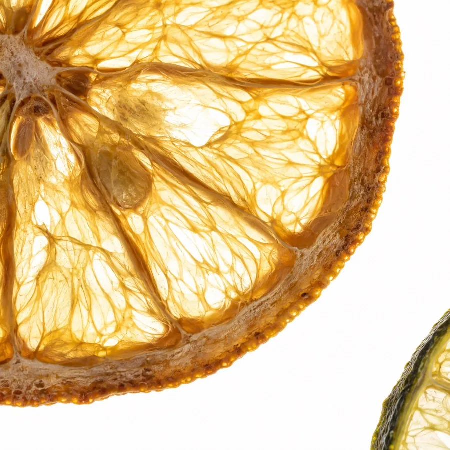 Macro photograph of fresh yuzu citrus and translucent segments